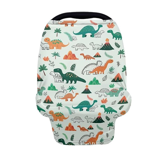 GIFTPUZZ Dinosaur Print Soft Stretch Car Seat Covers for Babies | Versatile Nursing Canopy & Breastfeeding Cover | High Chair & Shopping Cart Cover | Perfect Baby Shower Gifts for Boys & Girls