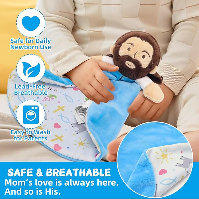 Yelakey Security Blanket, Baby Lovey with Soft Minky Velour, Baptism for Boys and Girls, 13.8 Inch Jesus Stuffed Snuggle Toy, Newborn Essentials Birthday