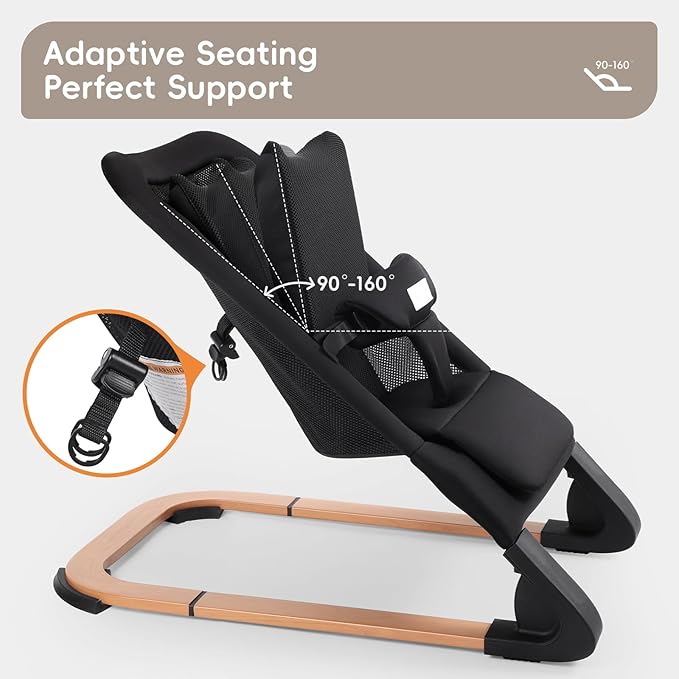 Baby Bouncer for Newborns 0-12 Months: 0-5 Years Portable Infant boy Bouncer Seat Chair in Black with Adjustable Recline & 3-Point Harness, Supports Up to 60 lbs