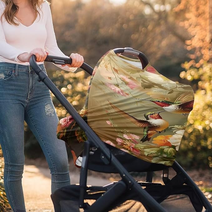 Carseat Cover for Babies, All Season Breathable Infant Carseat Cover Lightweight Baby Carrier Cover for Girls Boys, Hummingbird Florals Print