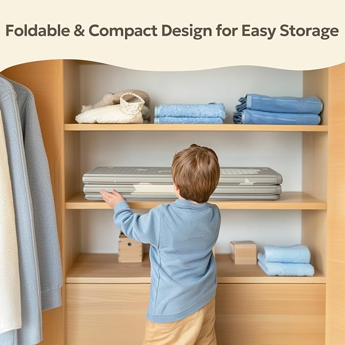 Mallify Extra Large Foldable Play Mat, Reversible Baby Play Mat with Edge Reinforcement, Non-Toxic & Waterproof Baby Mat for Floor, Foam Playmat for Infants Toddlers, Rainbow, Cloud & Moon, 47''x71''