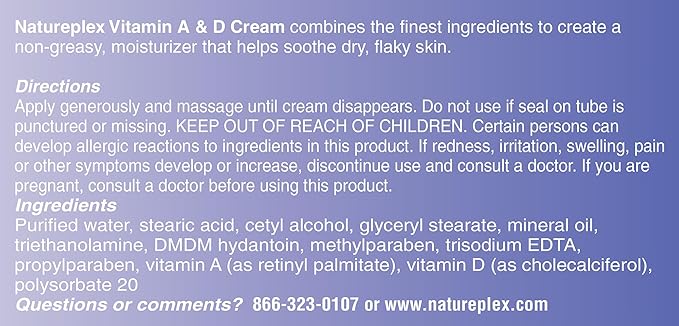 Natureplex A&D Cream 1.5 oz - For Diaper Rash and Skin Irritation, Healing Cream for Dry and Cracking Skin, Formulated With Vitamin A and D - Made in USA