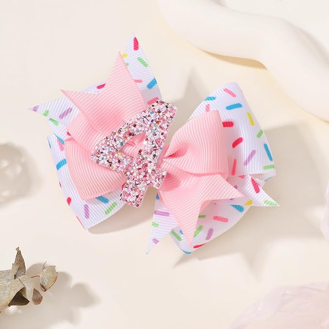 Birthday Hair Bow Hair Clips for Girls 1 2 3 4 5 6 Years, Baby Girl Accessories Bow Birthday Decorations, Pink Baby Girls Ice Cream Hair Bows Clips for 4th