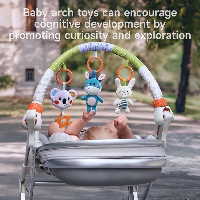 TUMAMA Baby Stroller Arch Toy, Cute Animal Car Seat Arch Toy, Newborn Sensory Hanging Rattle Arch Toy for Babies Infants 0-12 Months