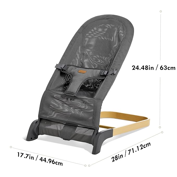 Foldable Baby Bouncer, 3-Height Adjustable, Portable Newborn Rocker, Ergonomic Bouncer Seat for 0-6 Months, Breathable Mesh (Grey)