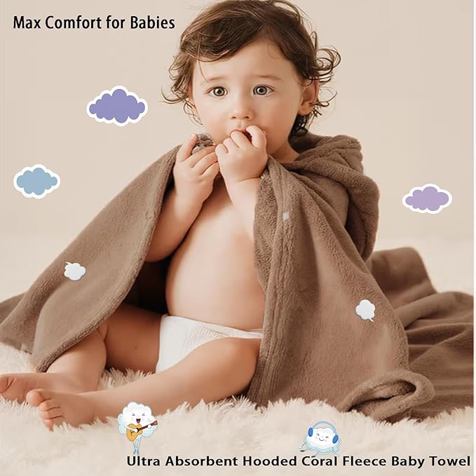 Toddler Baby Bath Towel with Hood 27.5"X55" Ultra Absorbent Soft Cozy Comfort Bathrobe Blanket, 0-6 Years Infant Shower Towel for Girls & Boys(Brown Bear)