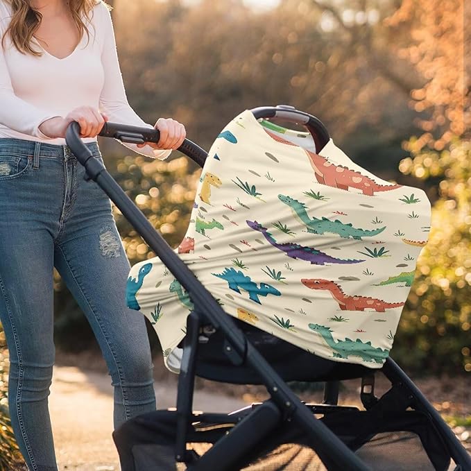 Cute Dinosaur Car Seat Covers for Babies,Nursing Covers for Breastfeeding Baby Car Seat Canopy for Girls, Boys,Nursing Essentials for Breastfeeding Women Infant Stroller Privacy Protection