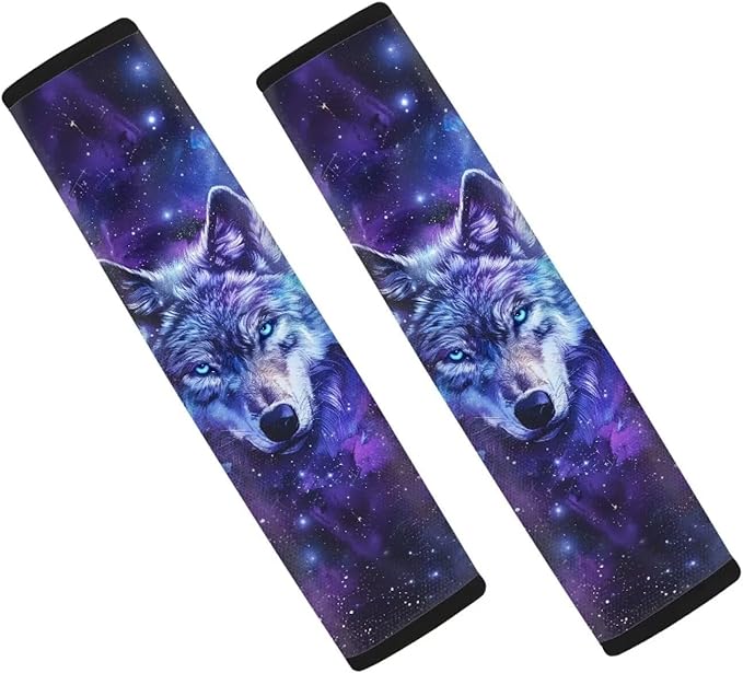 Biyejit Galaxy Wolf Car Seat Belt Pads Cover for Women, Soft Comfort Seat Belt Cushion Shoulder Backpack Straps for Adults Girls 2 Packs