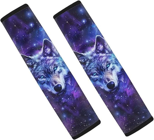 Biyejit Galaxy Wolf Car Seat Belt Pads Cover for Women, Soft Comfort Seat Belt Cushion Shoulder Backpack Straps for Adults Girls 2 Packs