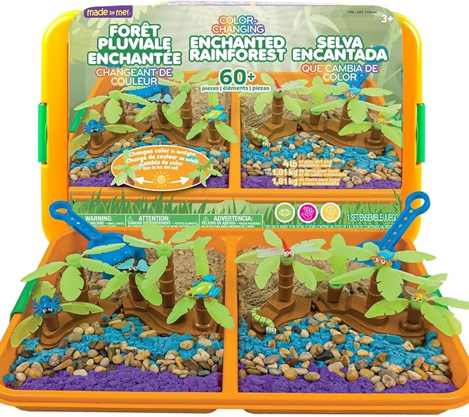 Made By Me Jumbo 60 Piece Color Changing Enchanted Rainforest Sensory Playset, Fun Sensory Bins for Toddlers 3 with 4LB Moldable Sand, Unique Fine Motor Toys