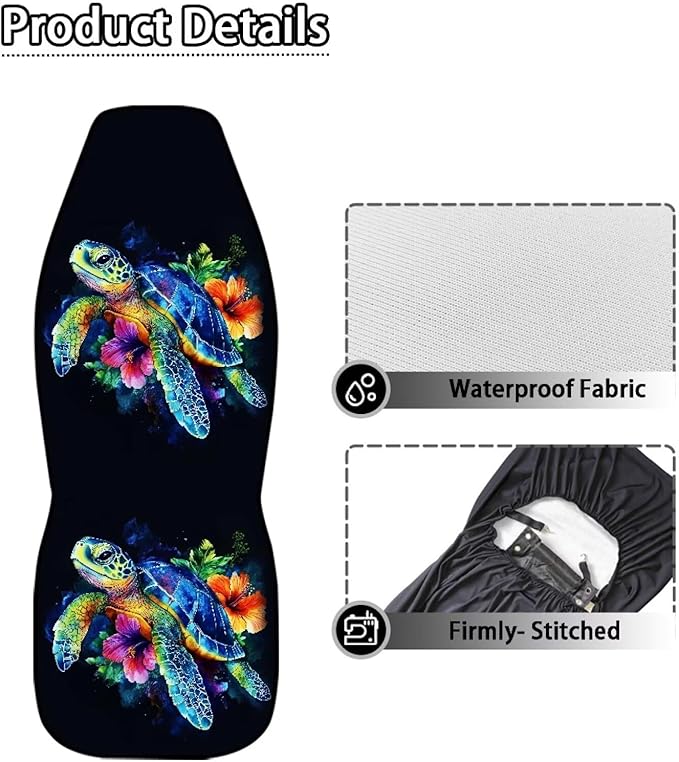 Turtle Car Front Seat Covers Waterproof Breathable Front Seat Cover Auto Interior Accessories 2 Pcs Set Protection Interior Accessories Universal Fit Most Cars