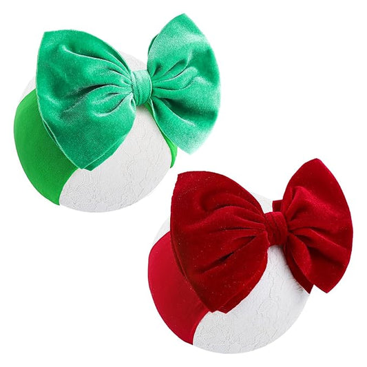 YanJie Christmas Headbands Girls Red Hair Bow Green Velvet Bows Toddler Newborn Bows Nylon Hairbands Infant Hair Accessories Christmas Gifts