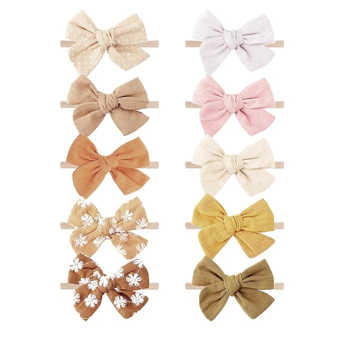 BQUBO Baby Girl Bows and Headbands Cute Headbands with Bow Nylon Hairbands Handmade Hair Accessories for Newborn Infant Toddlers 10 Pack