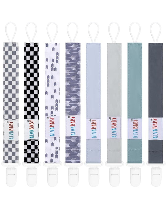 ALVABABY Pacifier Clips 8 Pack Pacifier Binky Paci Holder Leashes for Teethers 8DP16A