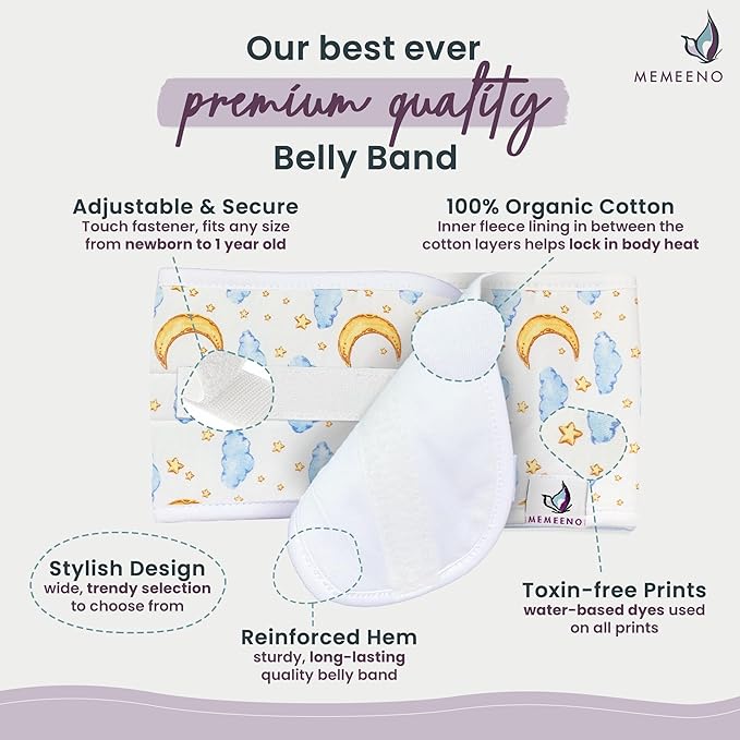 MEMEENO Baby Belly Band - Heated Tummy Wrap for Gas & Colic Relief, Newborns