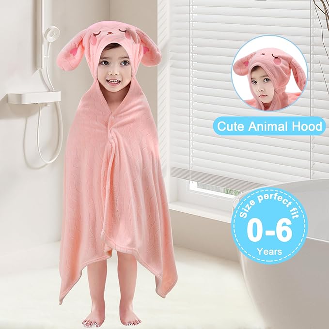 VZZNN 2 Pack Hooded Baby Towels-26 X55 Ultra Soft Baby Bath Towels,Newborn Baby Essentials,Premium Absorbentand Hypoallergenic Towels for Toddler Baby Boy and Girl 0-6 Years(Elephant+Rabbit)