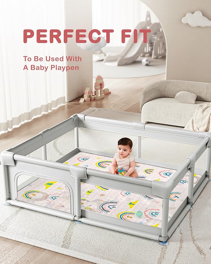 WONDAY Thick Baby Floor Playmat for Playpen,50x50 Playpen Mat Non Toxic Car Foldable Kids Crawling Mat for Babies 6-12 Months, Infant Baby Playpen Mat for Toddlers 1-3