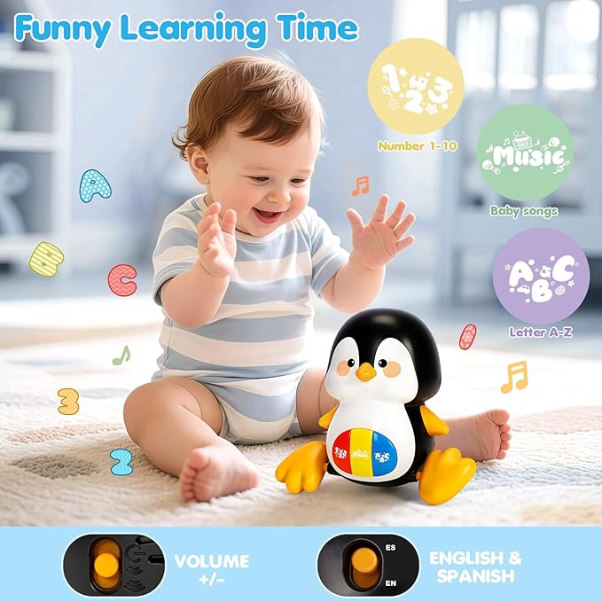Baby Toys 6-12 Months, Musical Penguins Crawling Infant Toys, Early Learning Toy for Tummy Time with Light & Sound, Birthday Gifts for Babies Newborn Boys Girls 6 7 8 9 10 11 Months 1 Year Old