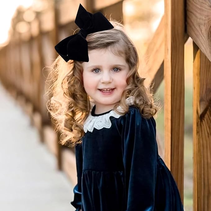 Oaoleer 2PCS 6inch Velvet Hair Bows Clips, Black Velvet Bows Hair Alligator Clips Hair Barrettes for Baby Girls Infants Toddlers Kids Teens Children