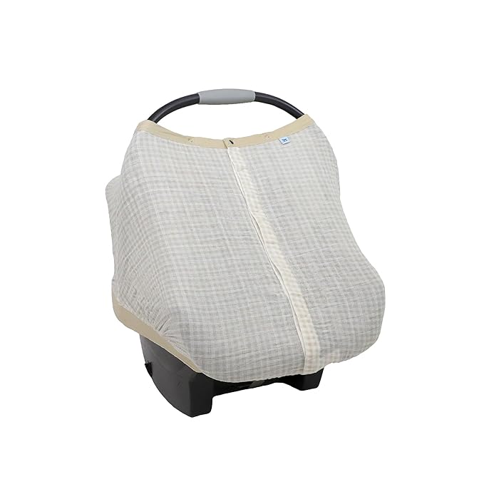 Little Unicorn Baby Car Seat Canopy | Soft & Breathable Muslin Fabric | Magnetic Closure Cover & Universal Fit | for Protection & Privacy | Nursing Cover (Tan Gingham)