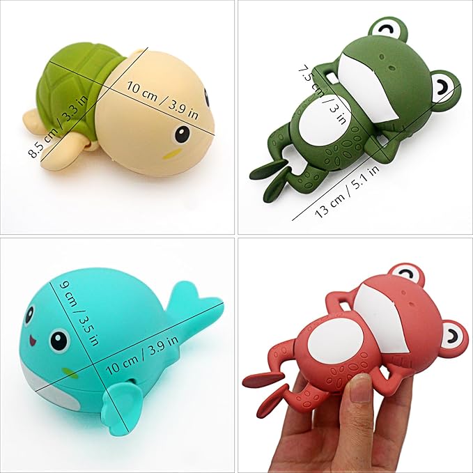 Tipmant Cute Baby Toddler Bath Toy Wind Up Animals 2 Turtles, 2 Frog, 2 Whales for Bathtub, Water Tank, Swimming Pool 1-3 Year Old Kids Gifts - 6 Pack