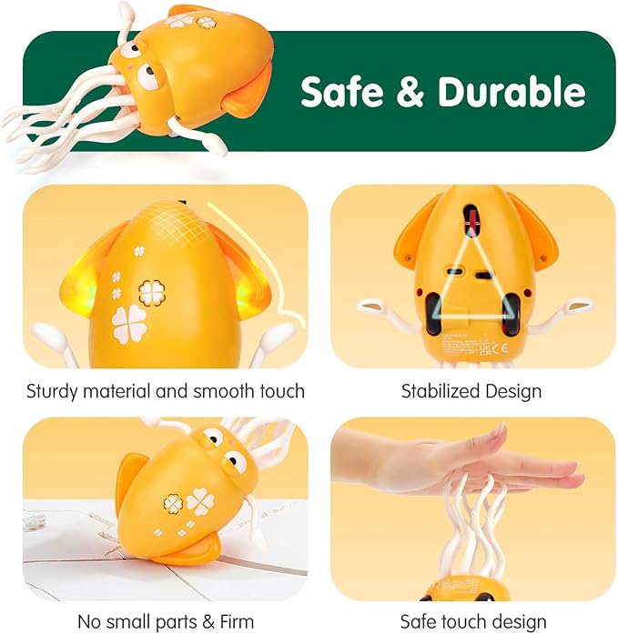 Electric Dancing Crawling Octopus Baby Toy,Squid Tummy Time Toy for Kids Baby,Automatic Evasion,with LED Lights & Music,Birthday Gift.