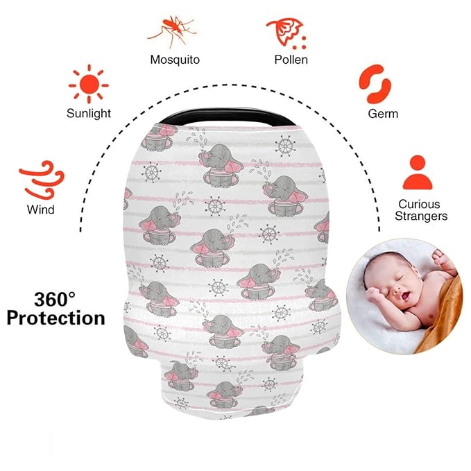 Stretchy Baby Car Seat Covers for Boys Girls Elephants Infant Car Canopy Nursing Cover Breastfeeding Scarf
