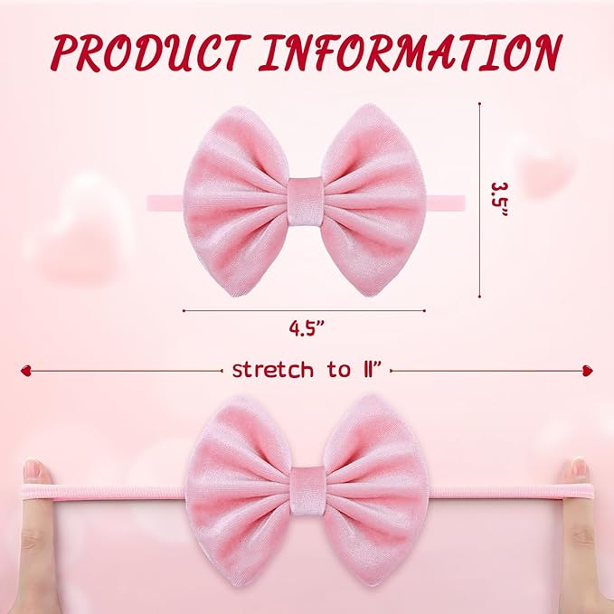 Velvet Baby Girls Bows Elastic Nylon Headbands Red Pink Handmade Newborn Bows Hairbands Infants Toddlers Hair Accessories 3 Pcs Red Rose Pink