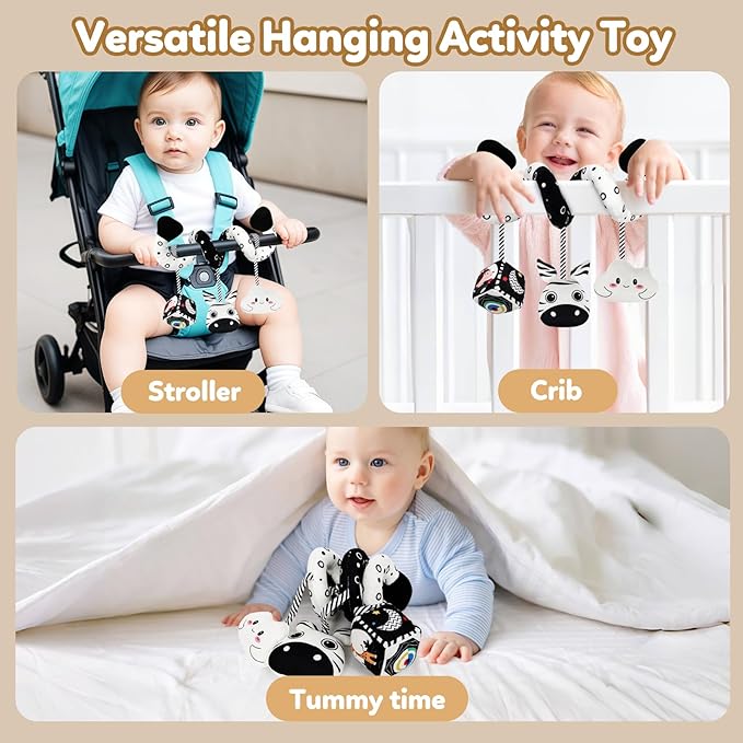 GKDOMS Baby Spiral Hanging Stroller and Car Seat Toys Black and White High Contrast Sensory Toy Newborn Plush Activity Toys Party Favors Gifts for Baby Shower -Zebra