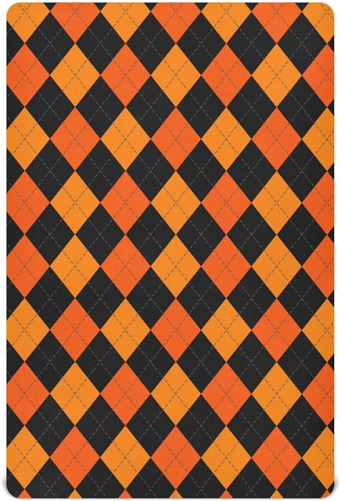 Baby Crib Sheet Halloween Argyle Plaid Crib Mattress for Boys and Girls Playard Sheet Soft Breathable Fitted Baby Mattress Cover 52x28in