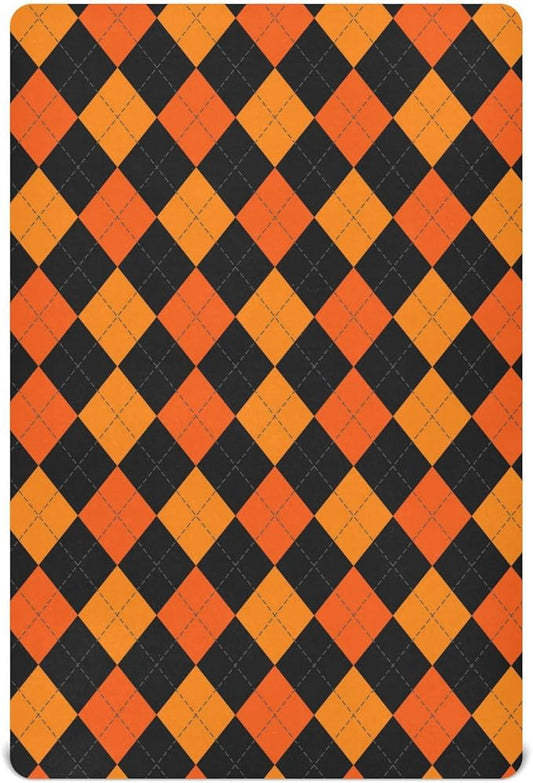 Baby Crib Sheet Halloween Argyle Plaid Crib Mattress for Boys and Girls Playard Sheet Soft Breathable Fitted Baby Mattress Cover 52x28in