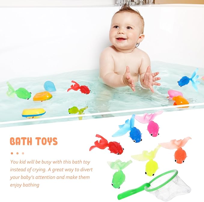 TOYANDONA Bath Toys for Toddlers - Bathtub Toys Fishing Net with 6pcs Floating Fish for Kids Babies Water Play Swimming Pool Bath Shower Fishing Game (Random Color)