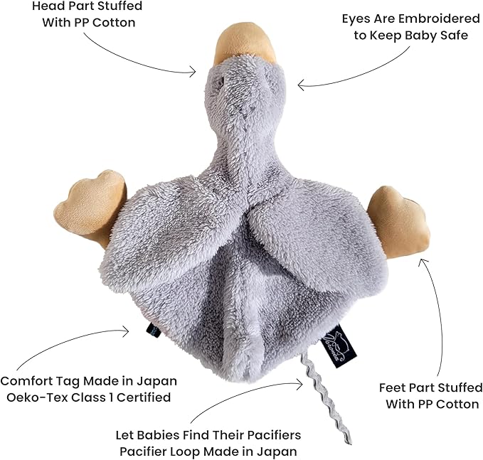 Helga The Goose, Pacifier Holder, Security Blanket Lovey, Infant Stuffed Toy, 9.8 Inches (Pack of 1) (Sky Grey)