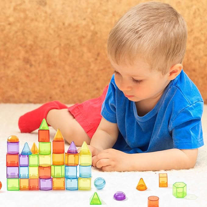 60 Pcs 3D Shapes for Teaching - Light Table Manipulatives - Geometric Shapes for Classroom