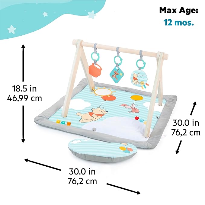 Bright Starts Disney Winnie The Pooh Once Upon a Tummy Time Baby Play Mat, Tummy Time Mat and Play Gym, Blue, Newborn