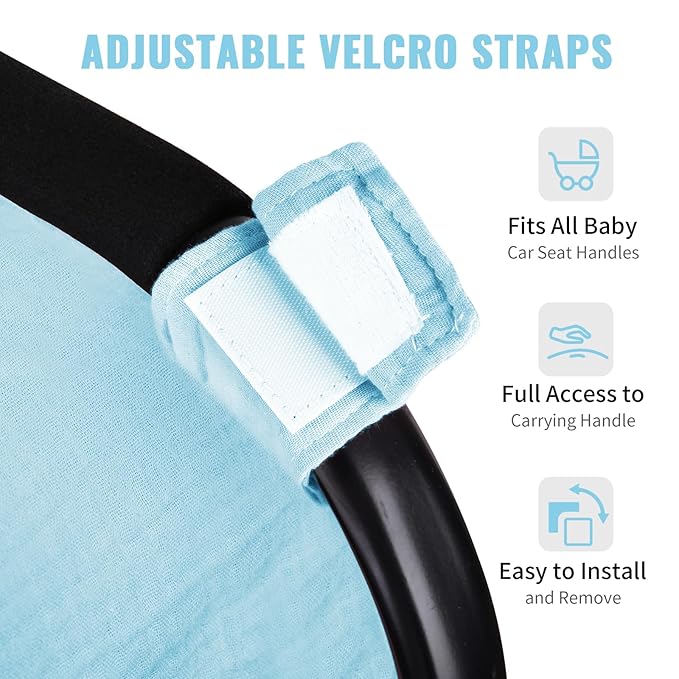 Metplus Muslin Car Seat Cover for Babies, 100% Cotton Breathable Infant Carseat Canopy for Summer, Lightweight Stroller Sunshade Covers for Newborns(Azure Blue)