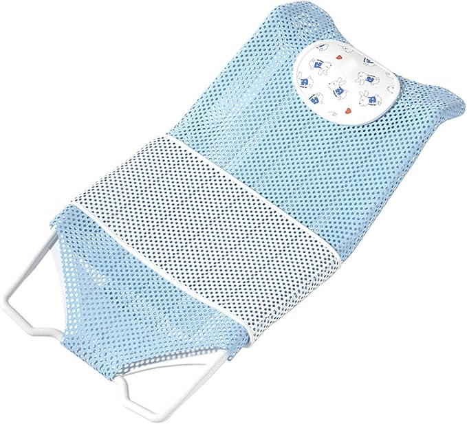Fafeicy Baby Bath Seat Support Non Slip Mesh Cushion Portable Bath Tub Seat Net for Newborns to Toddlers (Blue, Pillow, Slip Pad)