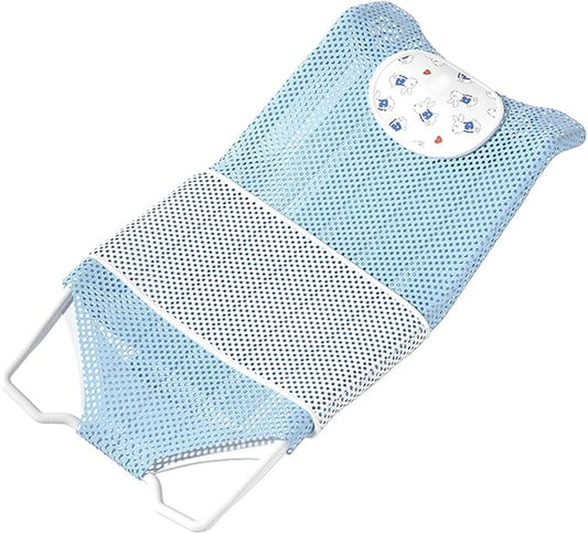 Fafeicy Baby Bath Seat Support Non Slip Mesh Cushion Portable Bath Tub Seat Net for Newborns to Toddlers (Blue, Pillow, Slip Pad)