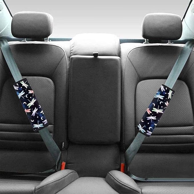 Biyejit Moon Dragonfly Car Seat Belt Cover for Women Men, Adjust Car Seat Strap Covers Neck Shoulder Support Protector Strap Pads for Girls Boys, 2 Pack