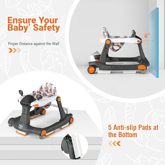 BABY JOY 2 in 1 Baby Walker, Foldable Activity Walker with Adjustable Height & Speed, Music, Lights, Mirrors, Padded Seat Cushion, Activity Baby Push Walker for Toddler Boys Girls, Ages 6-18 Months