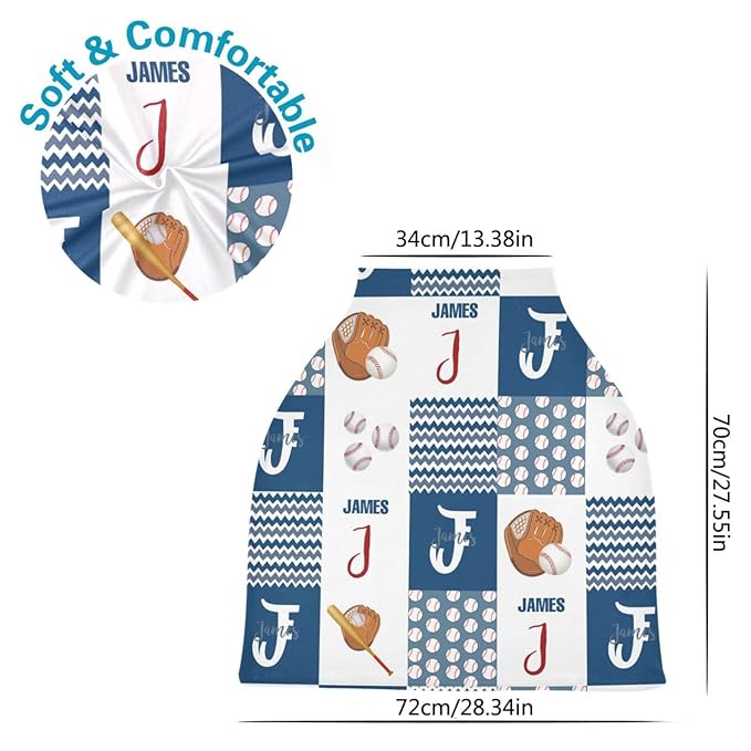Personalized Multiuse Baby Car Seat Covers with Name, Custom Baseball Nursing Cover Breastfeeding Scarf for Babies, Carseat Canopy for Newborn Boys Girls, Infant Stroller Cover