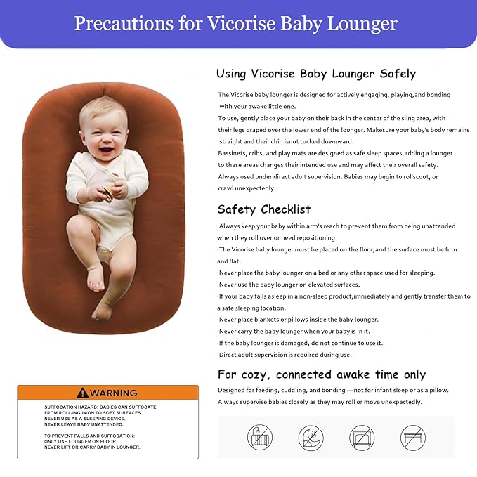 Baby Lounger 0-24 Months 100% Cotton-Snuggle Cozy Me Lounger,Soft & Breathable Baby Lounger for Newborn Play Mat,Infant Babies Essentials Gifts,Coffee(Lounger Cover Included)