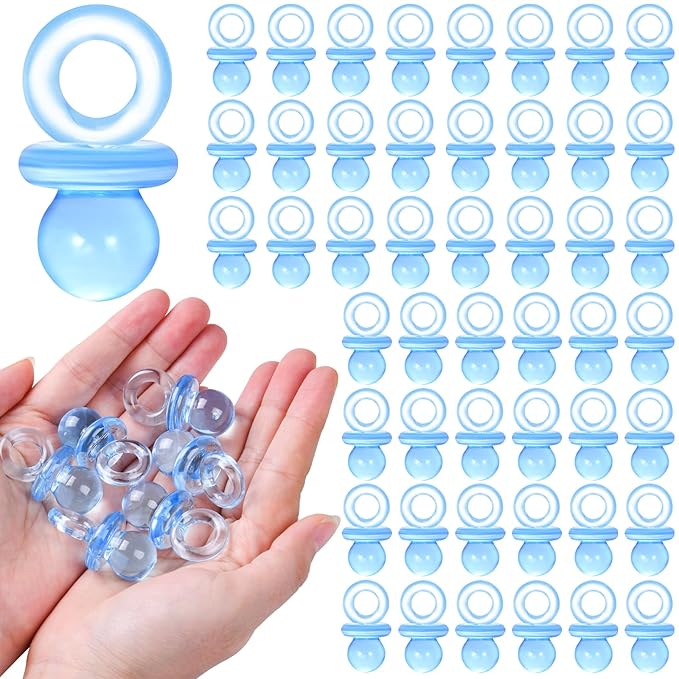 48 Pcs Acrylic Pacifiers for Baby Shower Game Boy, 1.75’’ Baby Shower Pacifiers, Bulk Pacifier for Hunt Games, Decoration DIY, Gender Reveal Table Scatter, Party Favors(Blue)