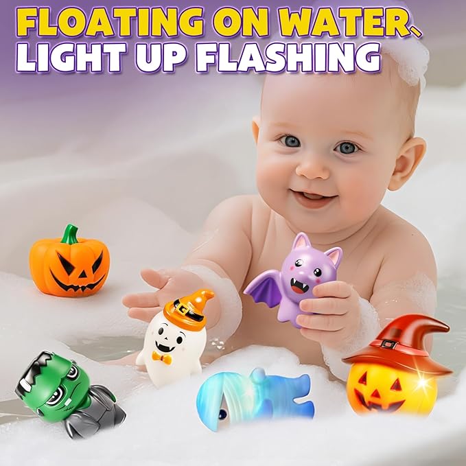 Light Up Bath Toys,Halloween Bath Toys for Kids，Pumpkin Bathtub Toys for Toddlers, Halloween Toys Boys Girls Party Favors Decor Gifts
