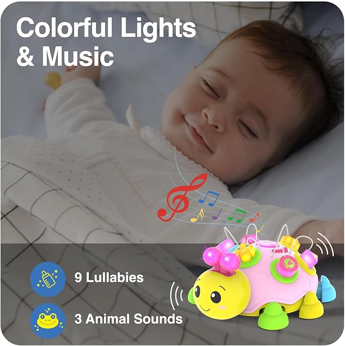 Holaxander Baby Musical Ladybug Crawling Toys,Baby Toy 6-12 Months with Light-up Music, Early Educational Learning Toy, Infant Gift Toys for 7 8 9 10 11 Months 1-2 Years Old Newborn Girls (Pink)