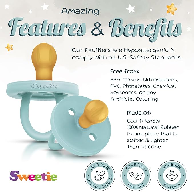 SWEETIE Rubber Turquoise Pacifier Natural Rubber Pacifier Rounded (12-18 Month, Turquoise)