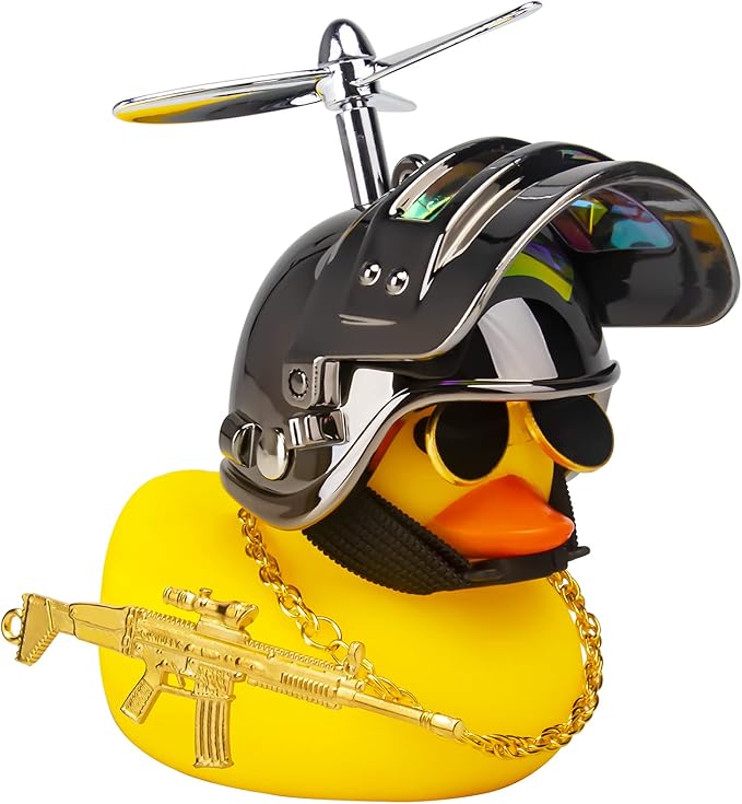 Wonuu Rubber Duck Car Ornament - Yellow Duck with Propeller Helmet for Dashboard Decoration