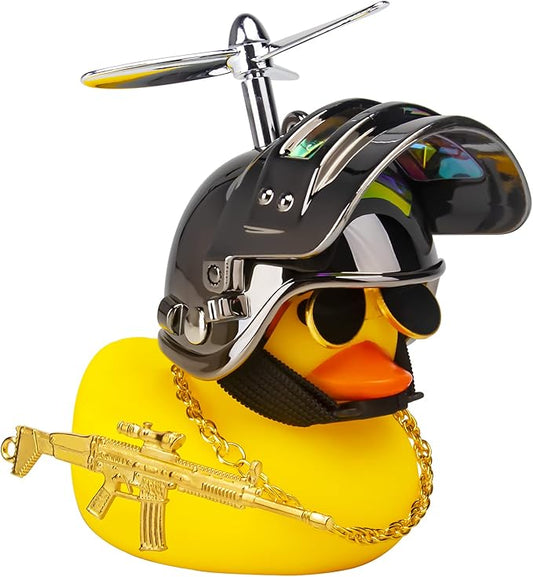 Wonuu Rubber Duck Car Ornament - Yellow Duck with Propeller Helmet for Dashboard Decoration