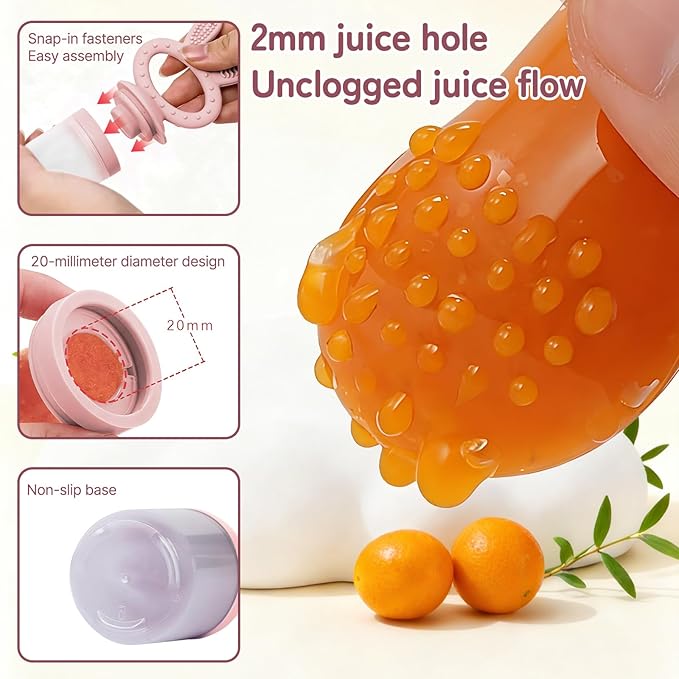 Baby Fruit Feeder Pacifier 2 Pack, Silicone Baby Food Feeder, Pink Bunny Feeder for Babies 4M+, Frozen Fruit Feeder Teething Toy, BPA Free for Fresh Fruit, Veggies & Breastmilk