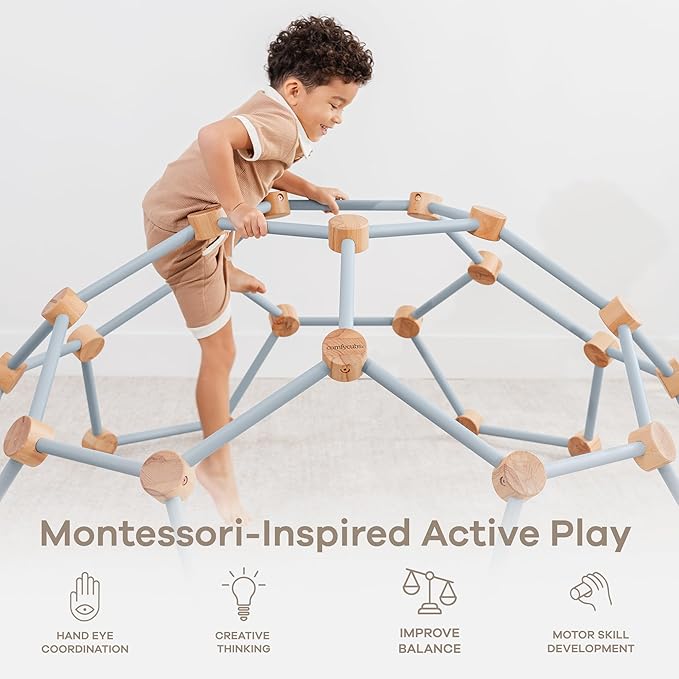 Comfy Cubs Wooden Toddler Play Gym for 3-6 Years Old - Montessori Climber for Kids - Safe Climbing Toy Support up to 120 lbs - Easy to Assemble Kids Climber for Active Play - Pacific Blue